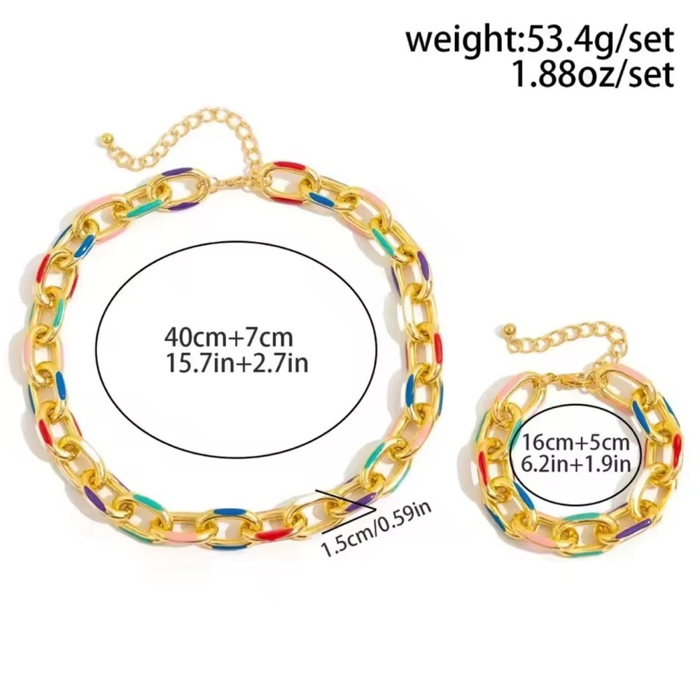 Colorful Gold Chain Necklace and Bracelet Set - Picture 7 of 7